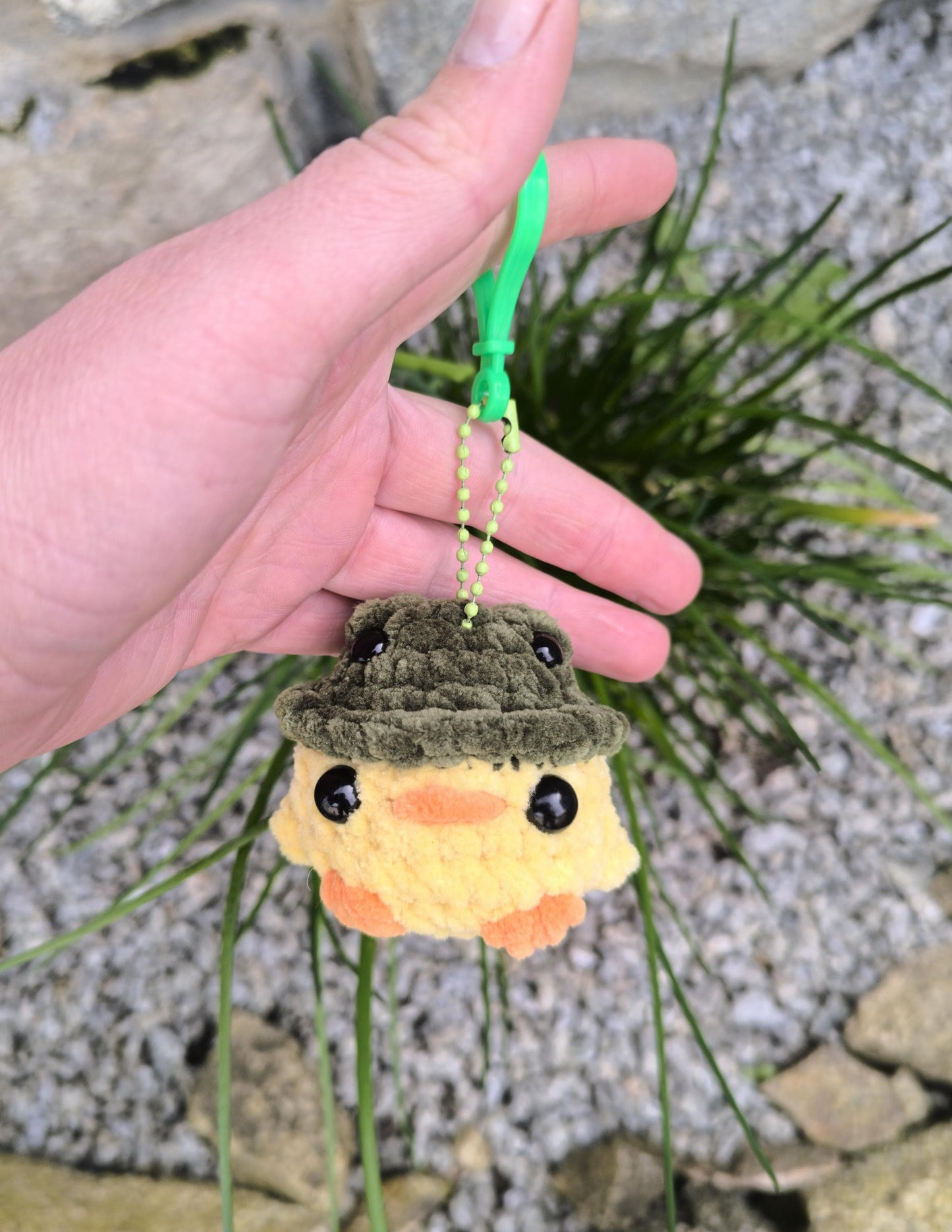 Handmade Crochet Duck & Chick Keychains with Frog Bucket Hats | Soft Plush Bag Buddies| Cute Handmade Accessories |Perfect Gifts him and her
