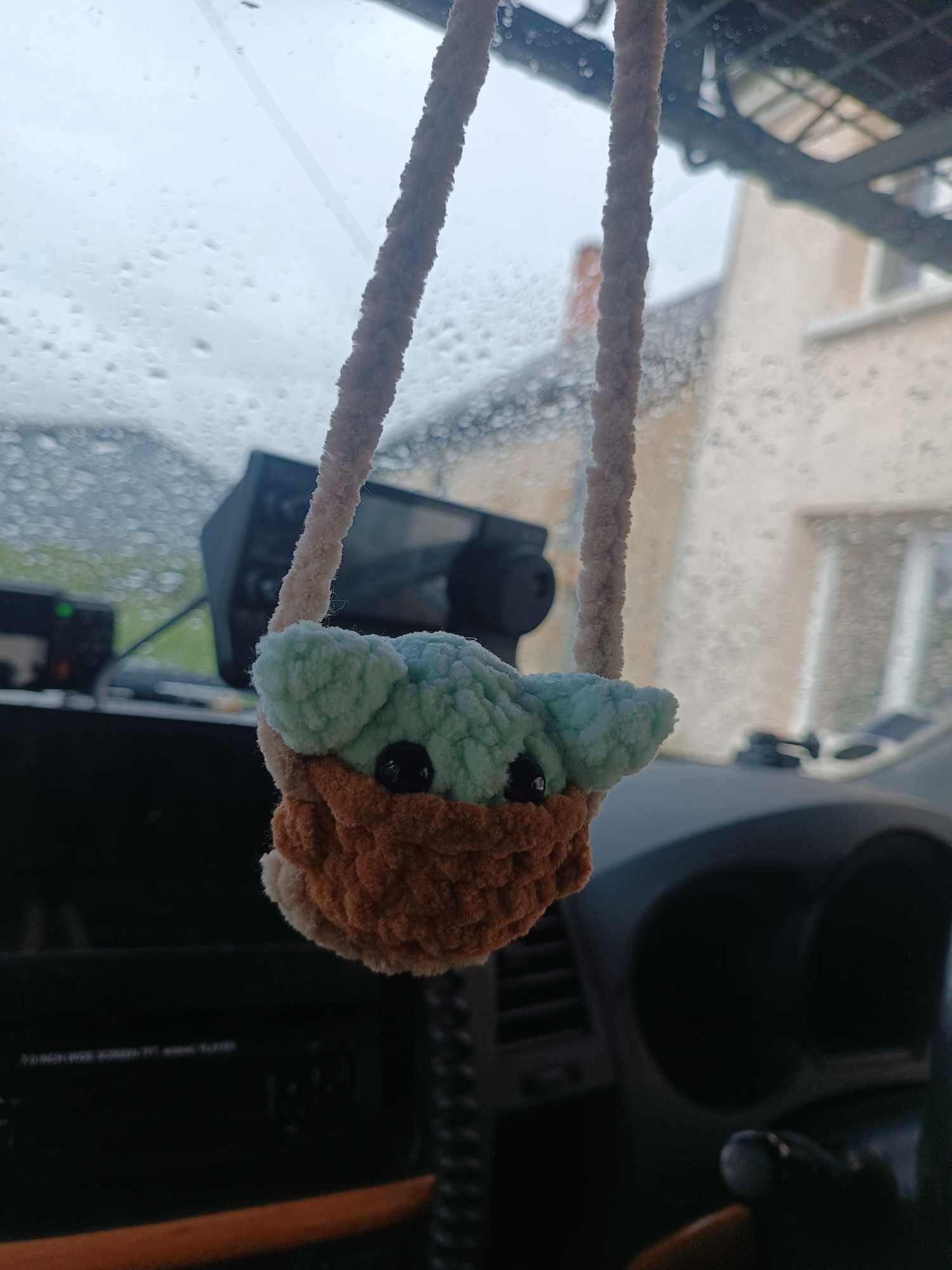 English Crochet Pattern PDF Download swinging hanging car decoration for retro baby green alien