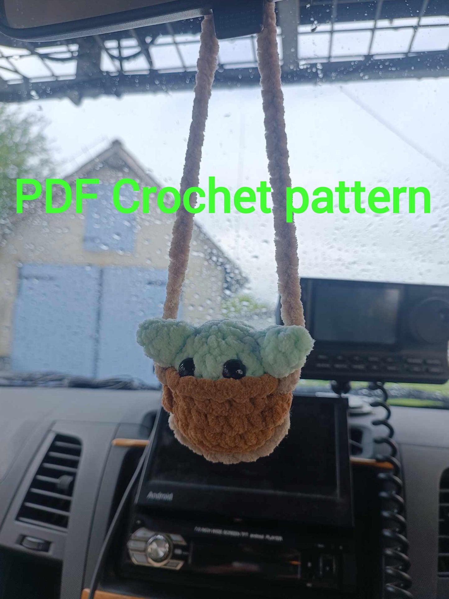 English Crochet Pattern PDF Download swinging hanging car decoration for retro baby green alien