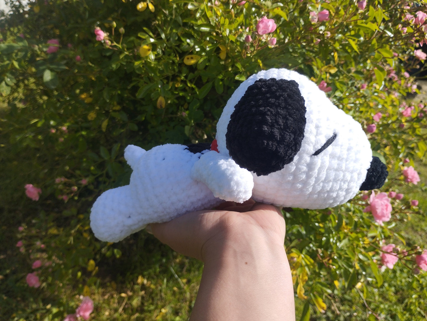 Plushie : lazy black and white dog handmade crochet teddy bear snoopy inspired