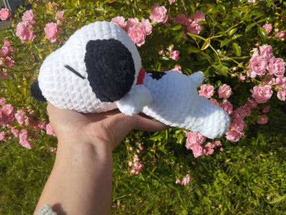 Plushie : lazy black and white dog handmade crochet teddy bear snoopy inspired