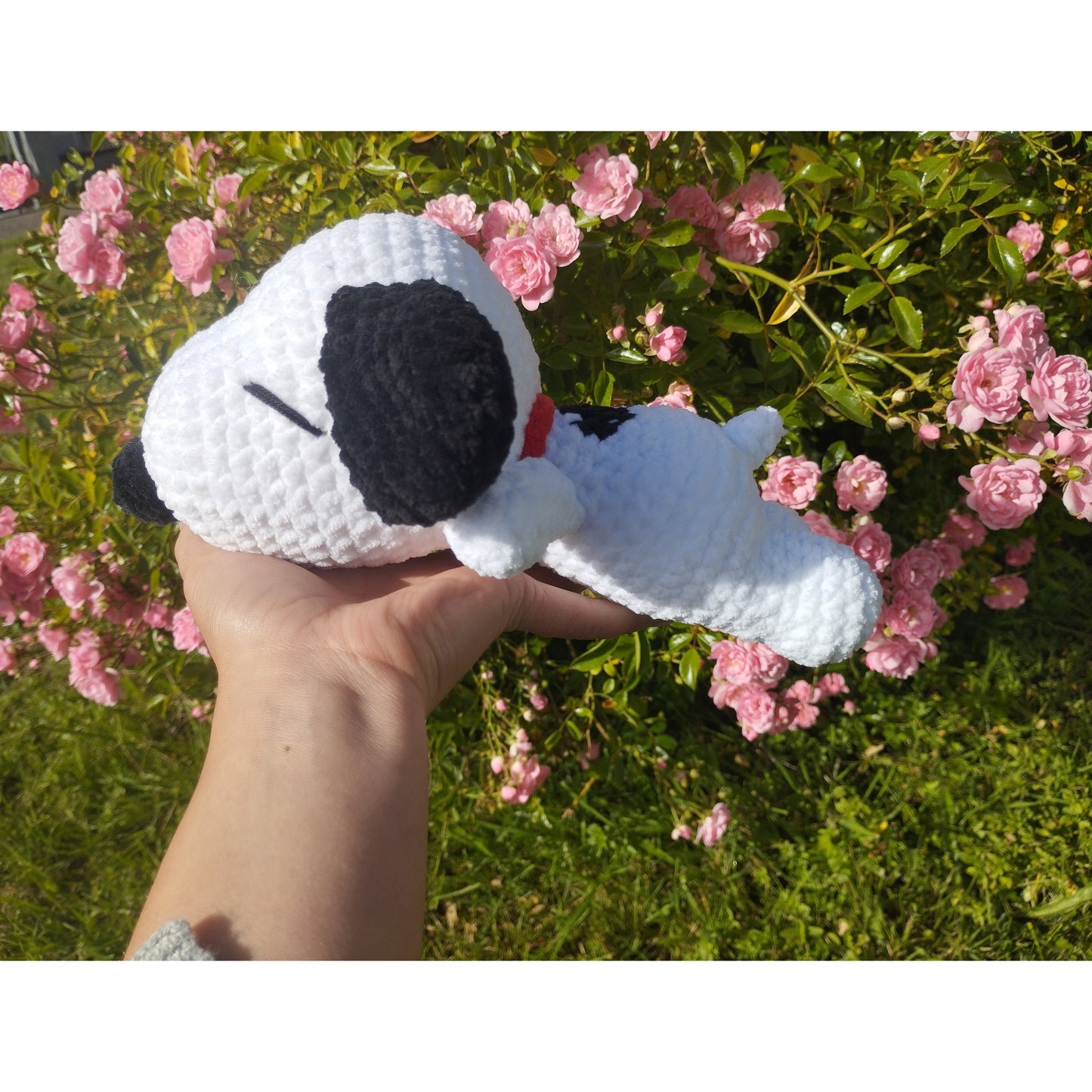 Plushie : lazy black and white dog handmade crochet teddy bear snoopy inspired