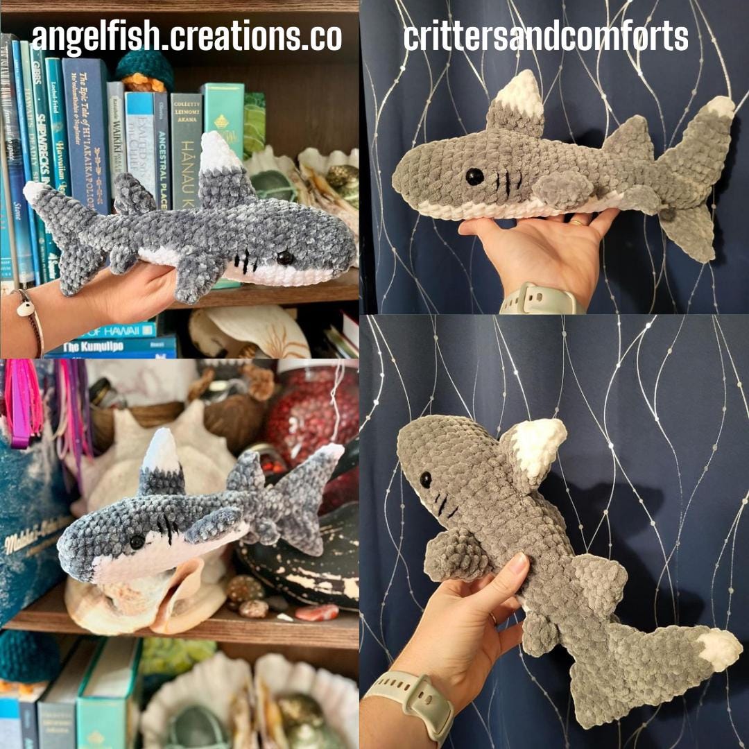 PDF white tip shark crochet pattern plush amigurumi animal toy easy fish sea life