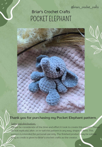 PDF crochet pattern: Low sew Pocket Elephant perfect for markets.