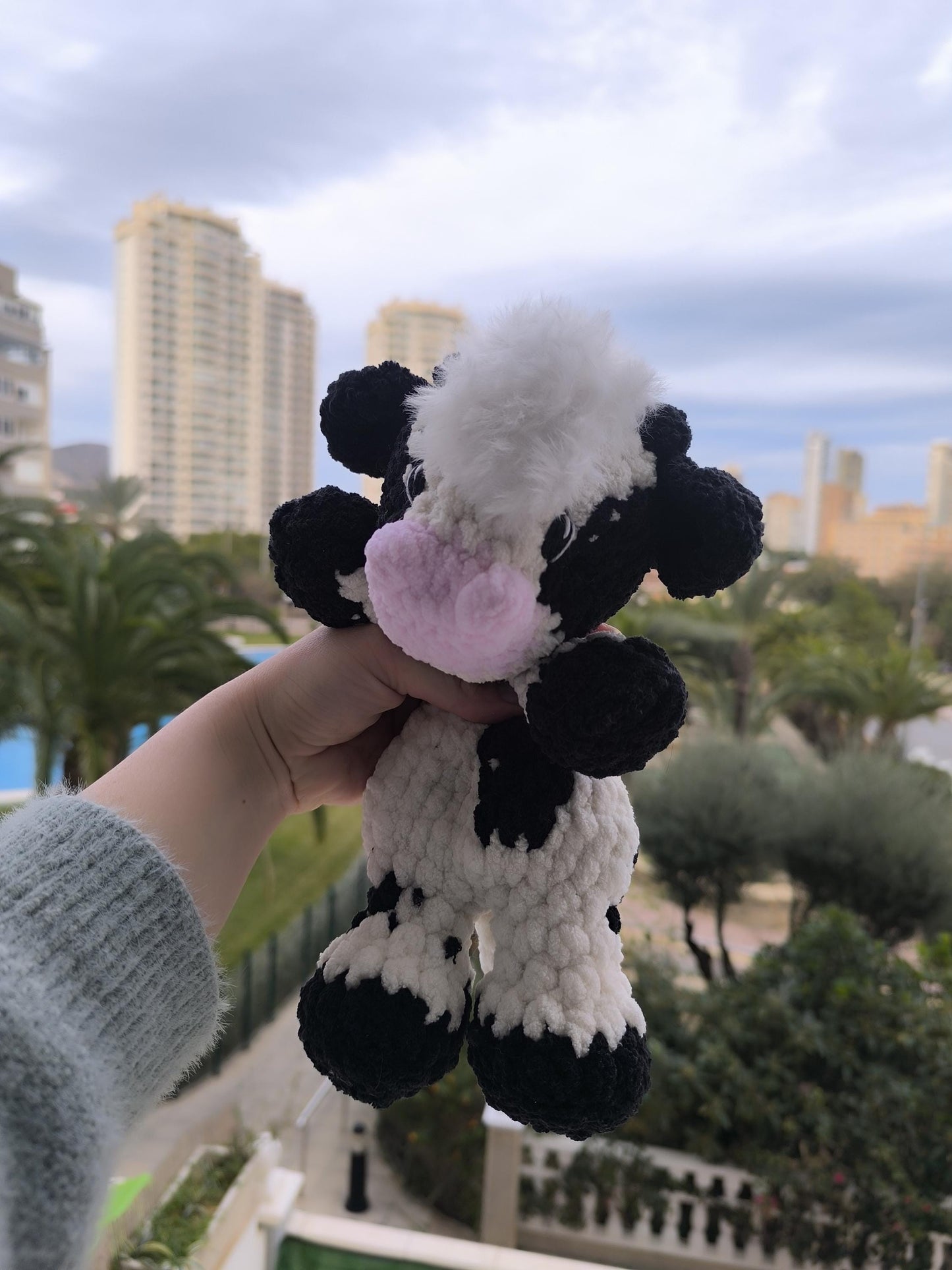Handmade Crochet Calf Snuggler | Baby-Safe Plush 24 cm | Hypoallergenic Soft Chenille Cuddle Buddy