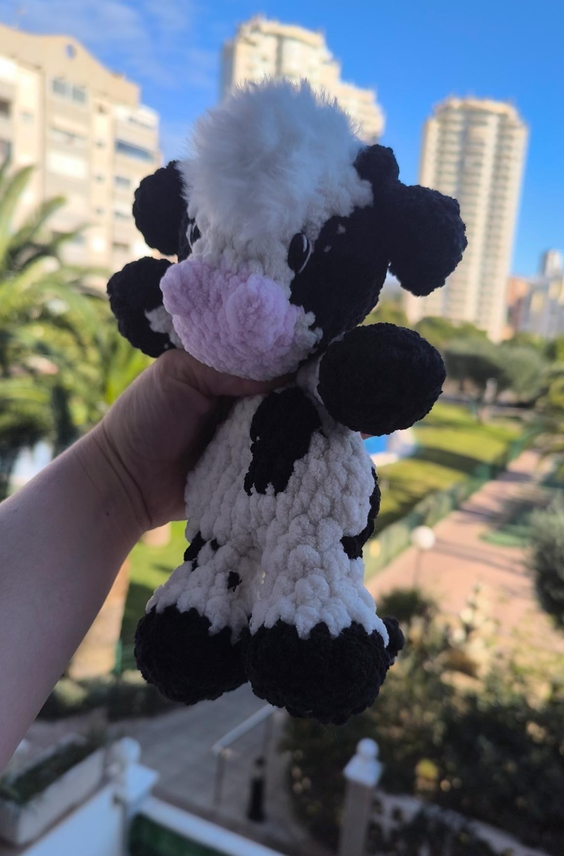 Handmade Crochet Calf Snuggler | Baby-Safe Plush 24 cm | Hypoallergenic Soft Chenille Cuddle Buddy