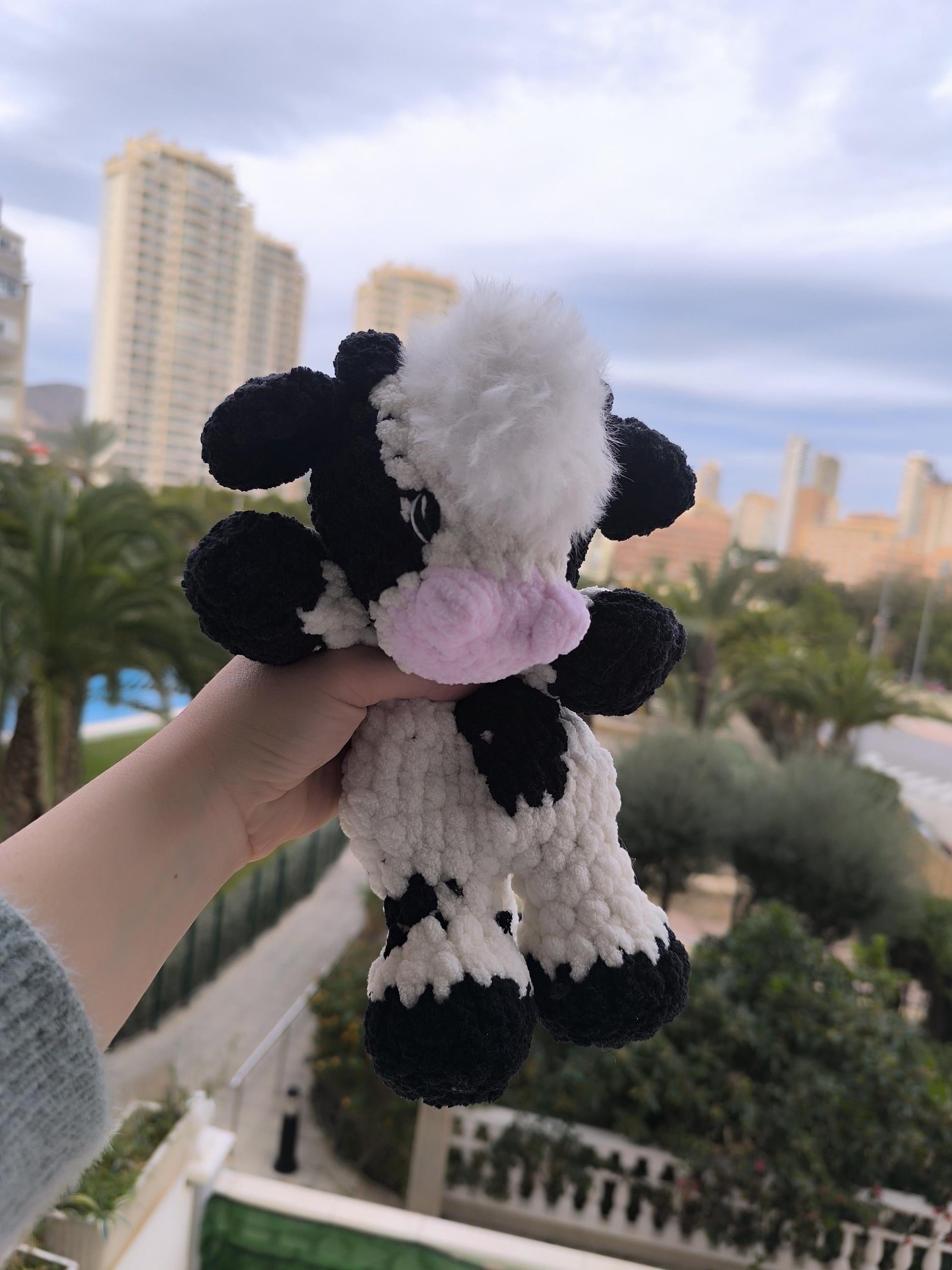 Handmade Crochet Calf Snuggler | Baby-Safe Plush 24 cm | Hypoallergenic Soft Chenille Cuddle Buddy