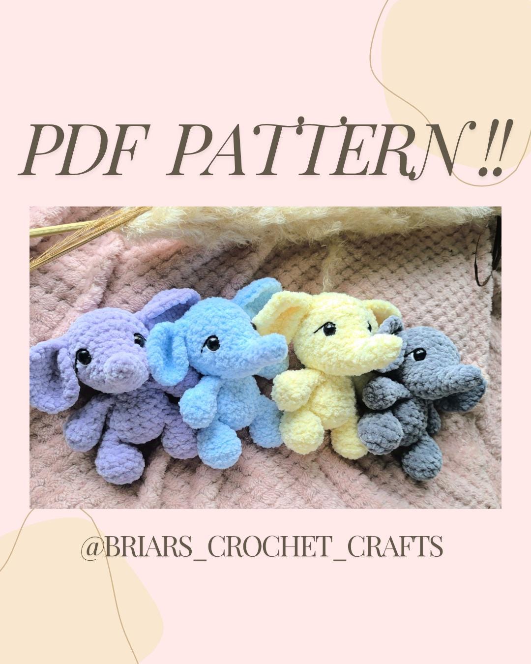 PDF crochet pattern: Low sew Pocket Elephant perfect for markets.