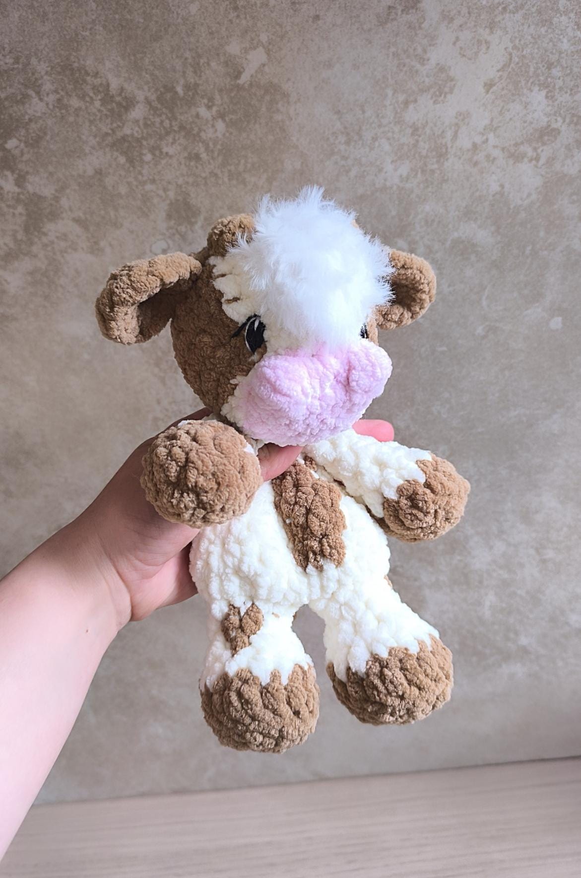 Handmade Crochet Calf Snuggler | Baby-Safe Plush 24 cm | Hypoallergenic Soft Chenille Cuddle Buddy