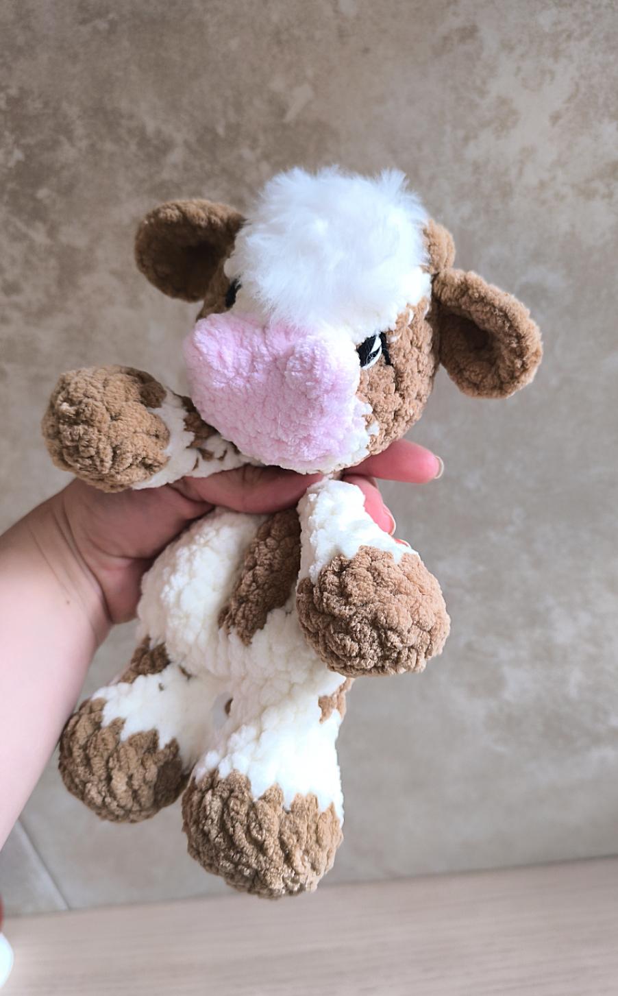 Handmade Crochet Calf Snuggler | Baby-Safe Plush 24 cm | Hypoallergenic Soft Chenille Cuddle Buddy