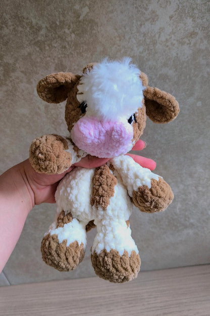 Handmade Crochet Calf Snuggler | Baby-Safe Plush 24 cm | Hypoallergenic Soft Chenille Cuddle Buddy