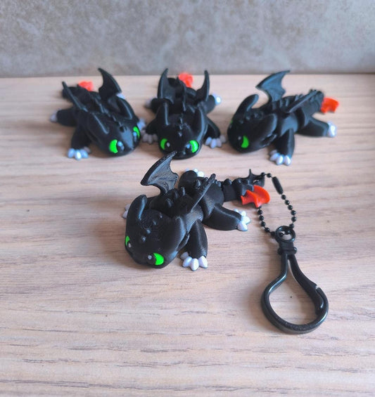 3D Printed Articulated Night Dragon Keychain | Poseable Mini Dragon | 6cm or 8cm Sizes | Fidget Keyring | Fantasy Gift