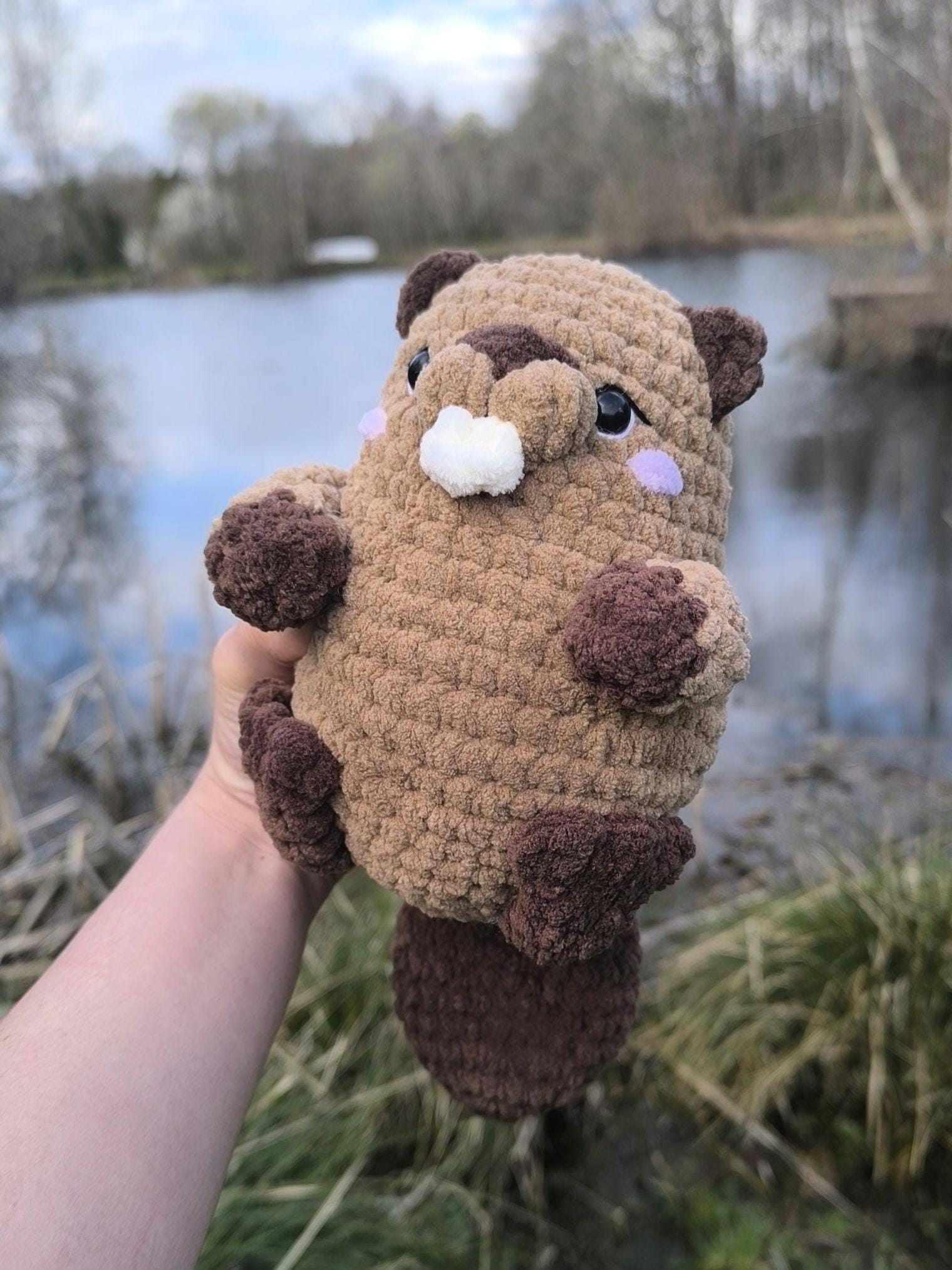 Handmade Crochet Beaver Plushie | Cute Amigurumi Beaver | Woodland Animal Plush | Soft Stuffed Beaver Toy | Nursery Decor | 32cm Tall