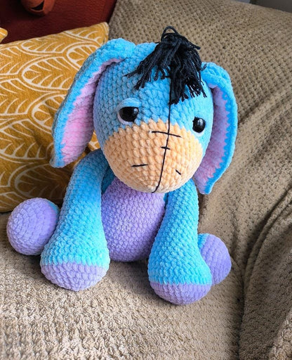 Jumbo 75cm crocheted blue donkey plushie