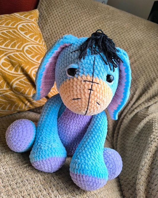 Jumbo 75cm crocheted blue donkey plushie