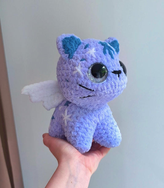 Handmade crochet celestial kitten with hand painted eyes