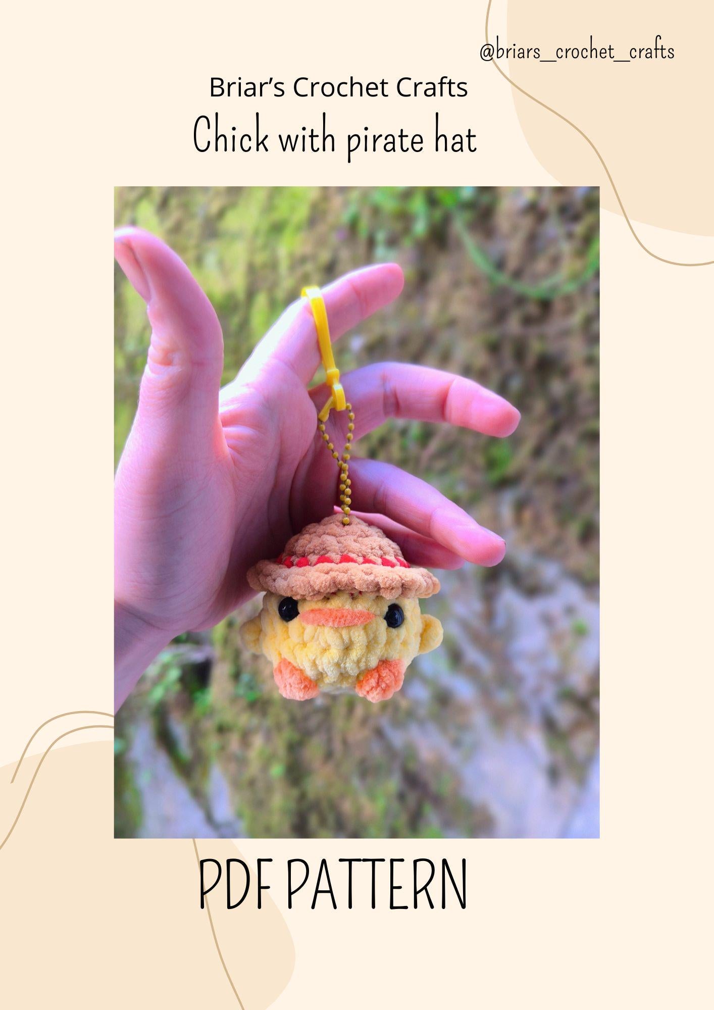 Crochet pirate Chick Keychain pattern US terminology