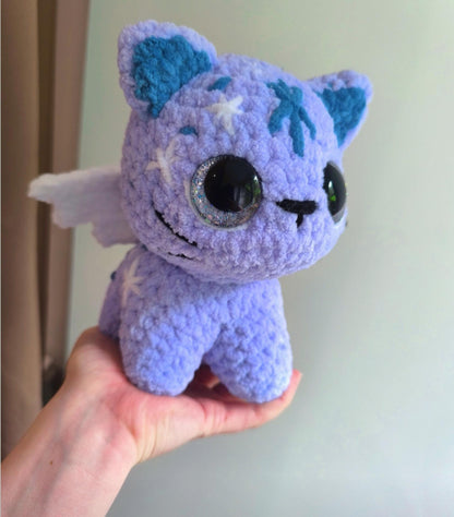 Handmade crochet celestial kitten with hand painted eyes